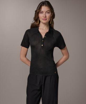 donna karan new york womens short sleeve polo sweater