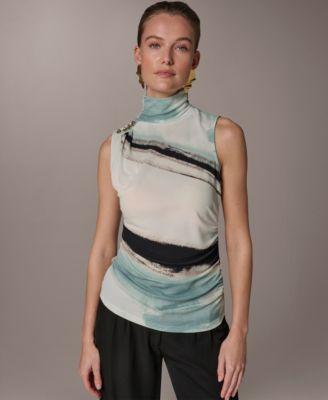 donna karan new york womens sleeveless mock neck top