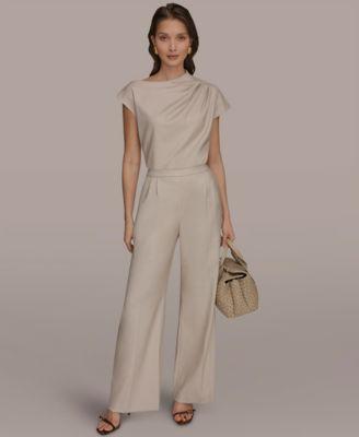 donna karan new york womens straight leg tie waist pants draped neck blouse