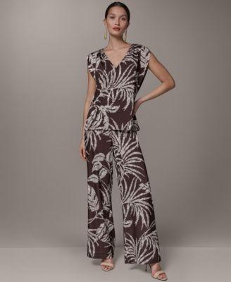 donna karan new york womens v neck top printed mid rise pants