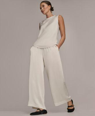 donna karan weekend womens sleeveless fringe trim blouse pull on pants