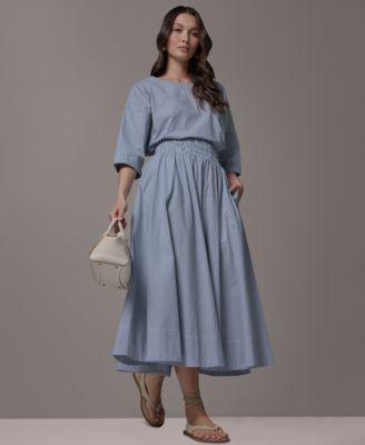 donna karan weekend womens striped boat neck top striped pull on maxi skirt