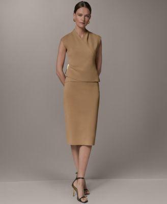 donna karan womens faux wrap v neck sweater pull on sweater skirt