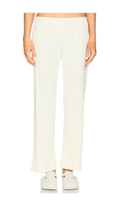 donni. pointelle simple cropped pant in cream.