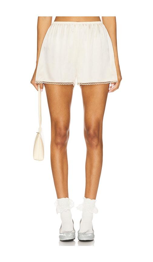 donni. silk lace tap short in cream.