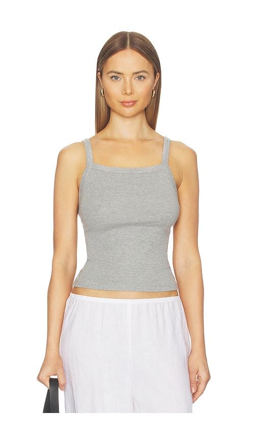 donni. the baby rib square neck tank in light grey.