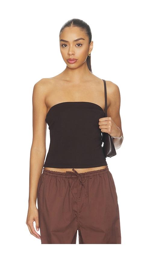 donni. the baby rib tube top in brown.