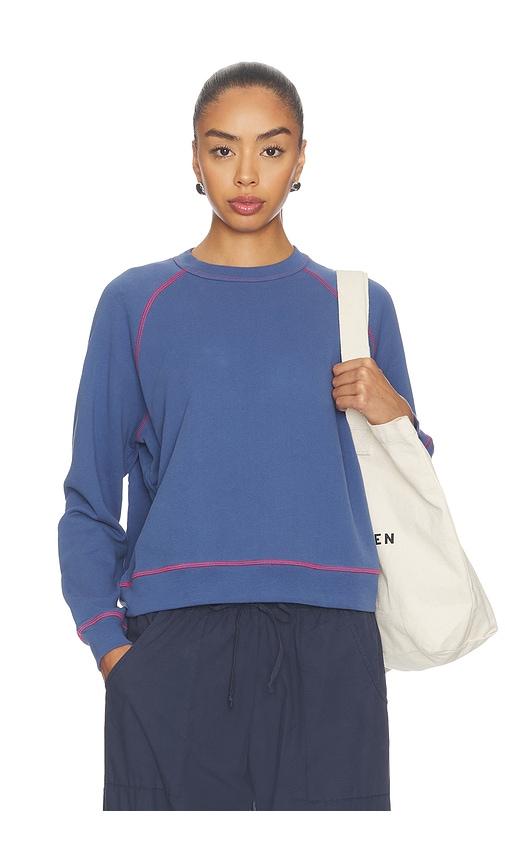 donni. the eco-terry contrast stitch sweatshirt in blue.