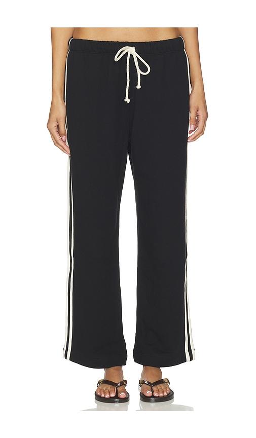 donni. the eco-terry stripe crop pant in black.