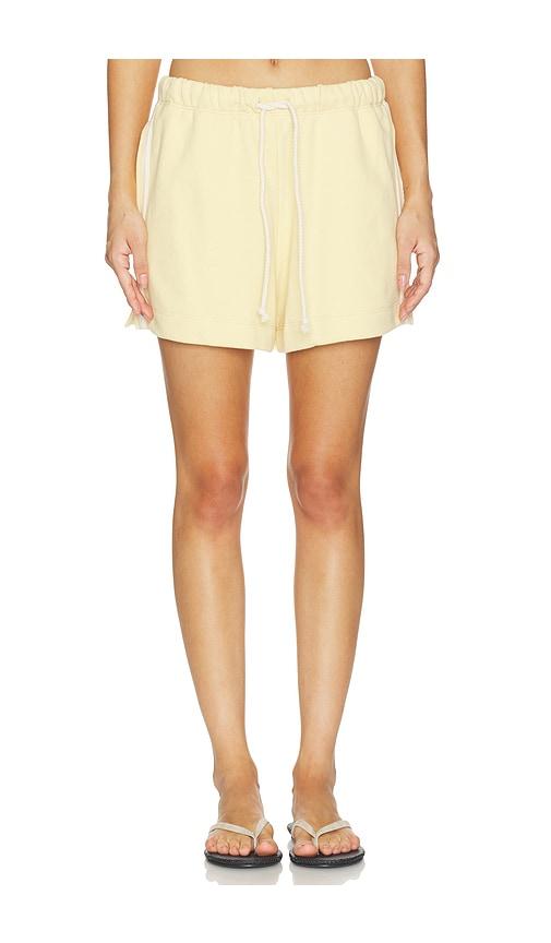 donni. the eco-terry stripe short in lemon.