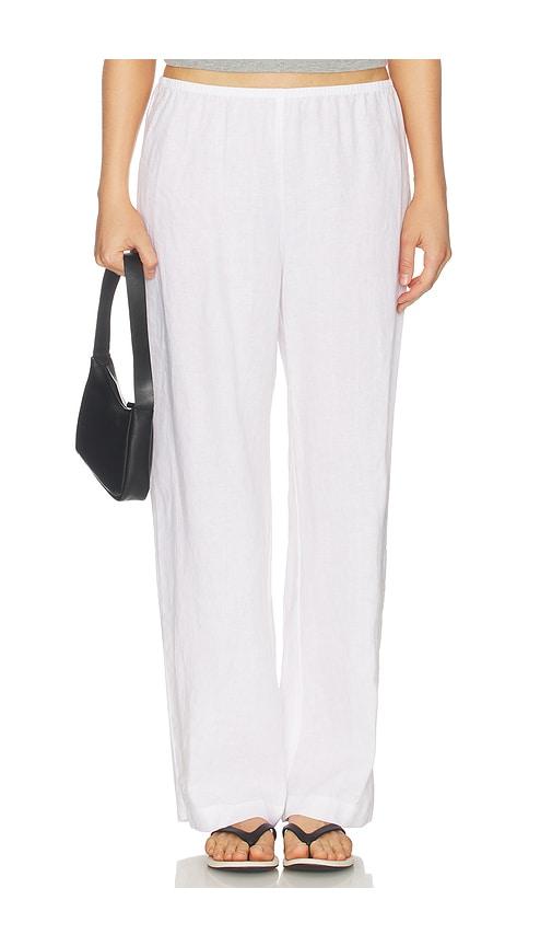 donni. the linen simple pant in white.