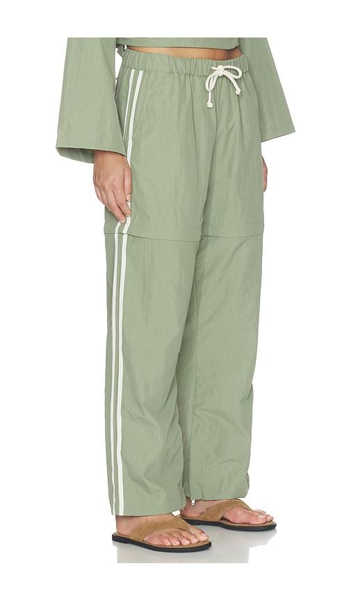 donni. the nylon zip pant in sage.
