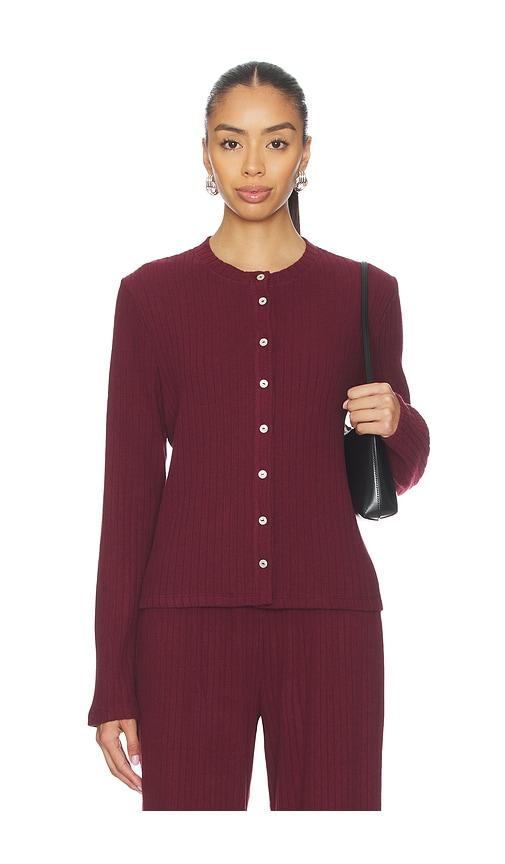donni. the sweater rib cardi in burgundy.