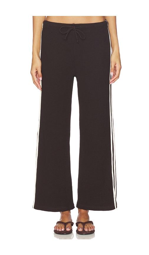 donni. the thermal crop stripe pant in brown.