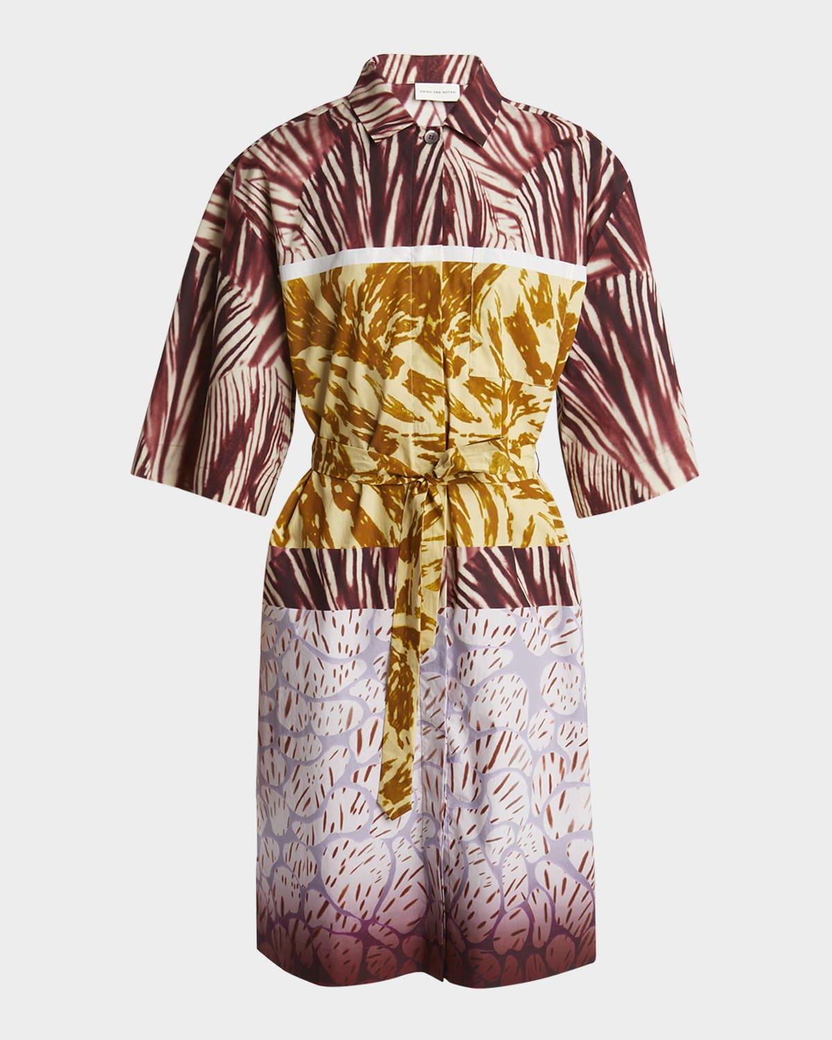 doralia printed tie-belt shirtdress
