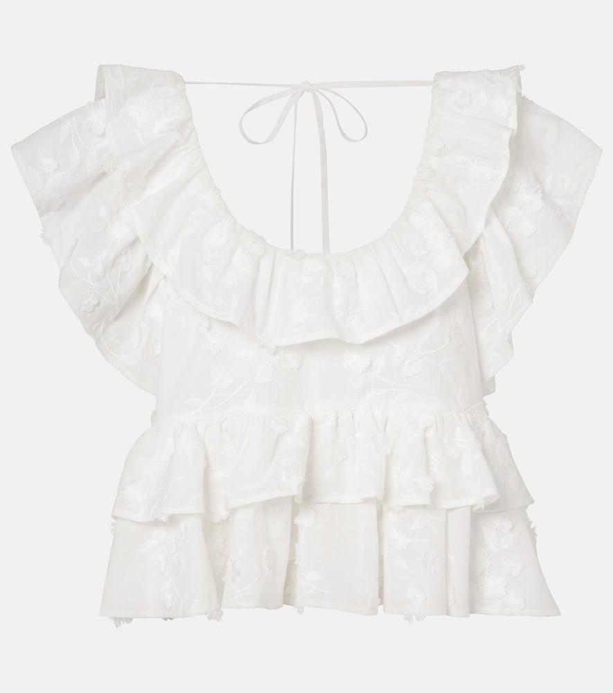dorothee schumacher slees embroidered ruffled cotton top