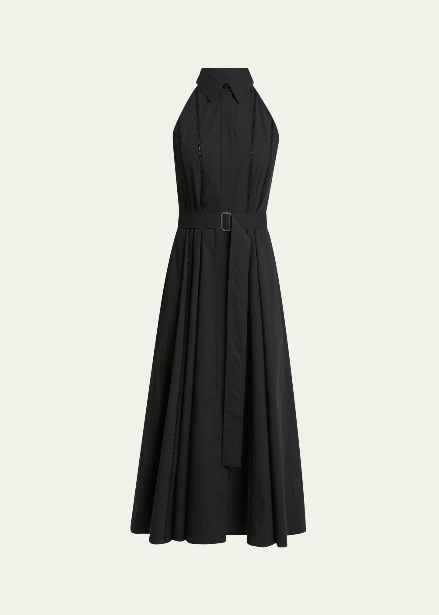 dorothy belted ladder stitch poplin midi dress
