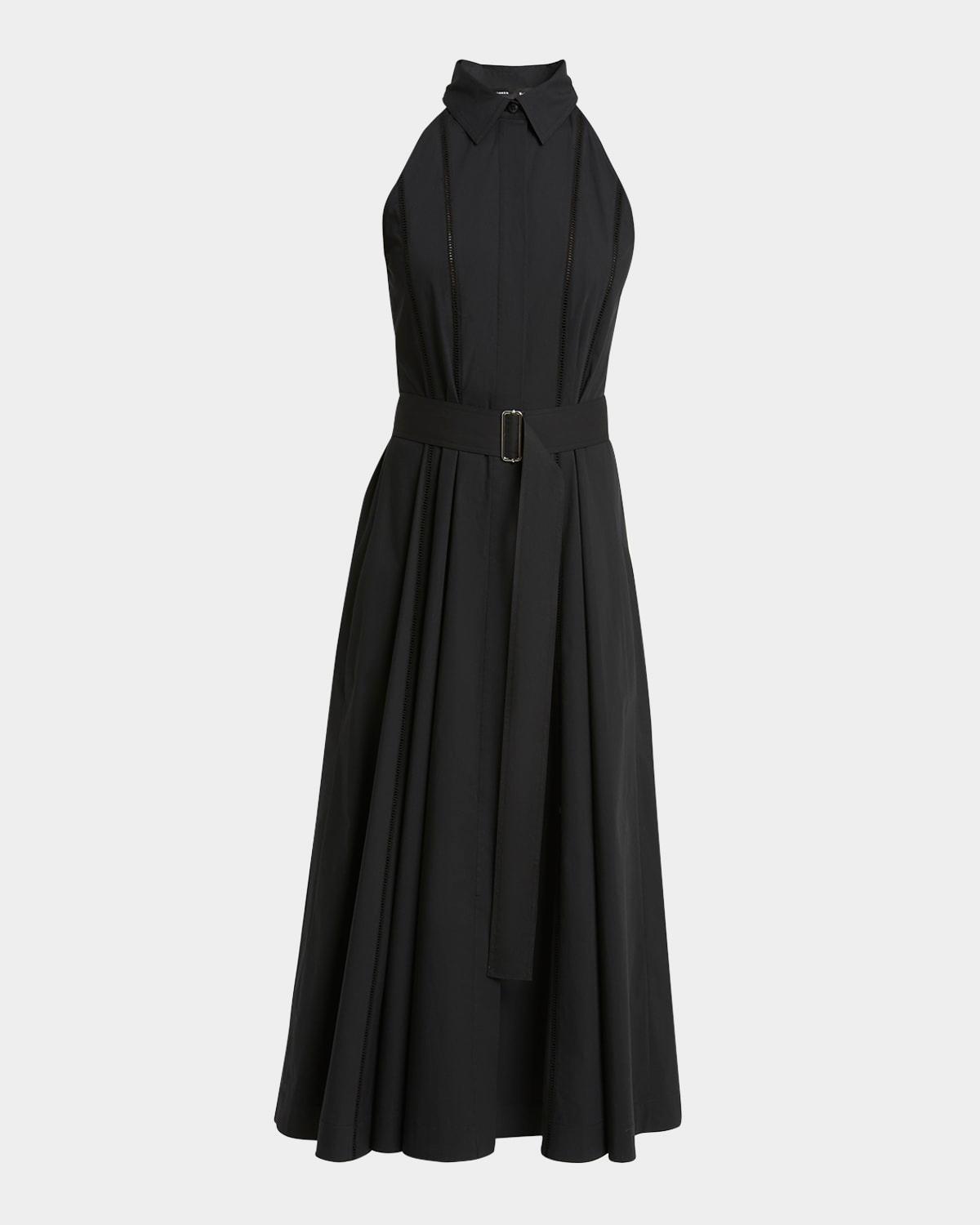 dorothy belted ladder stitch poplin midi dress