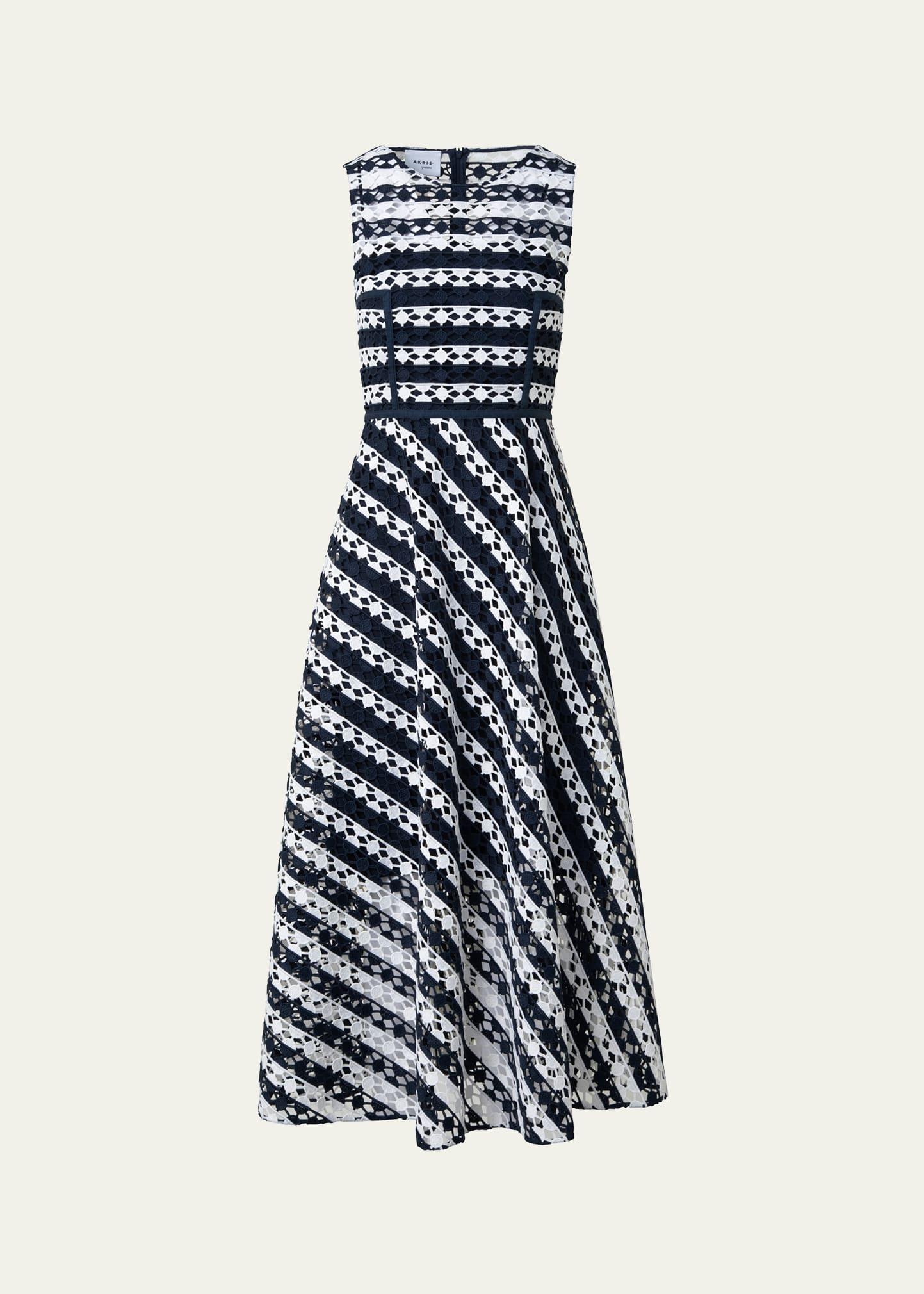 dot cut-out guipure fit-flare midi dress