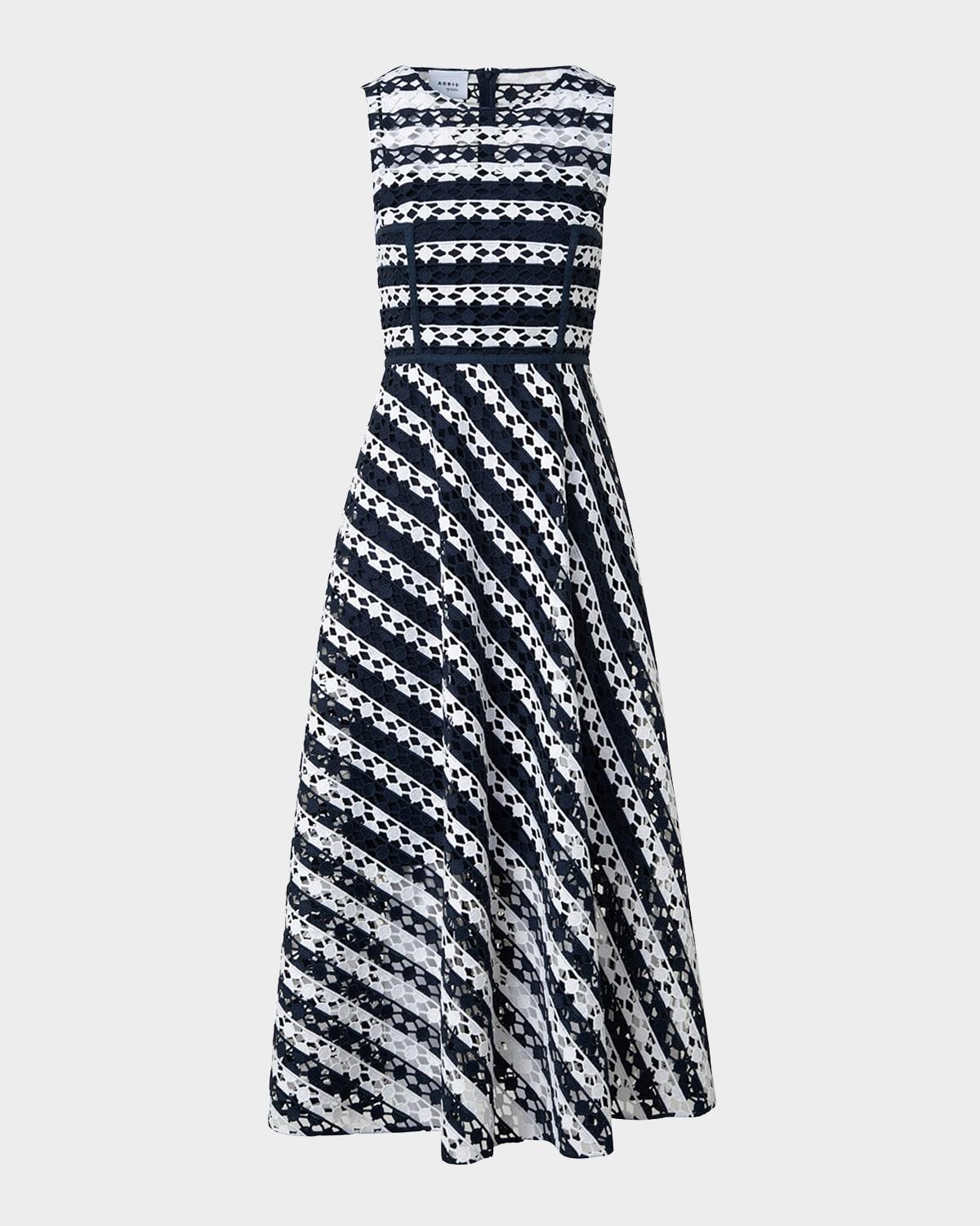 dot cut-out guipure fit-flare midi dress
