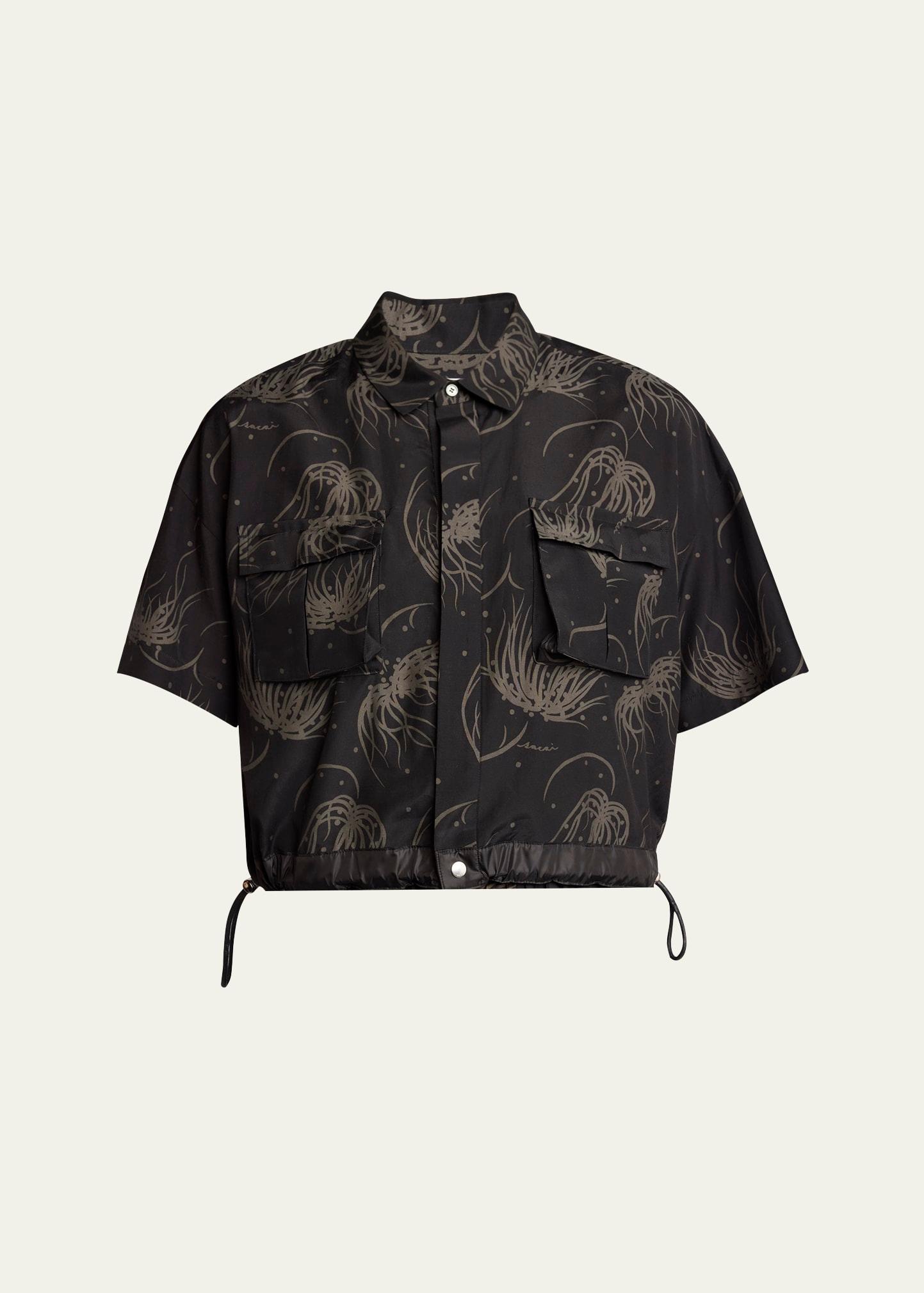 dot flower print drawstring blouse