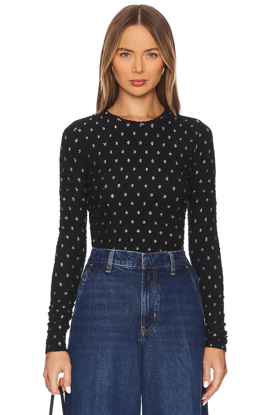 dotted stretch mesh top