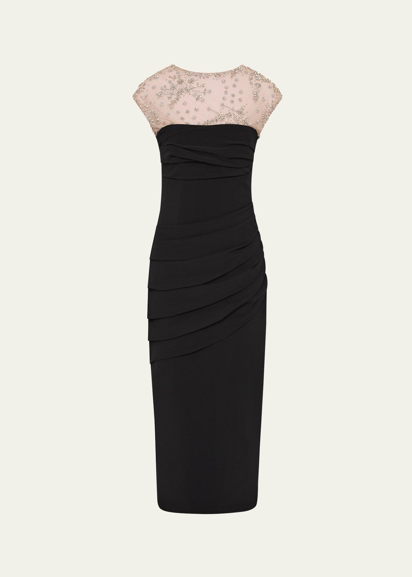 dottie floral crystal sheer draped dress