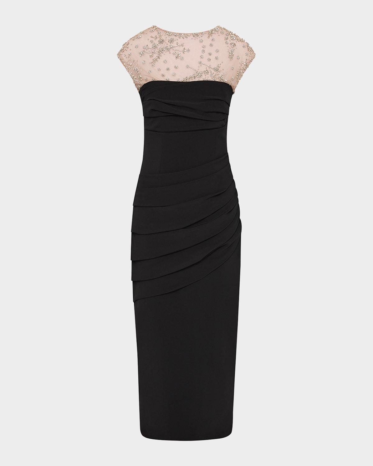 dottie floral crystal sheer draped dress