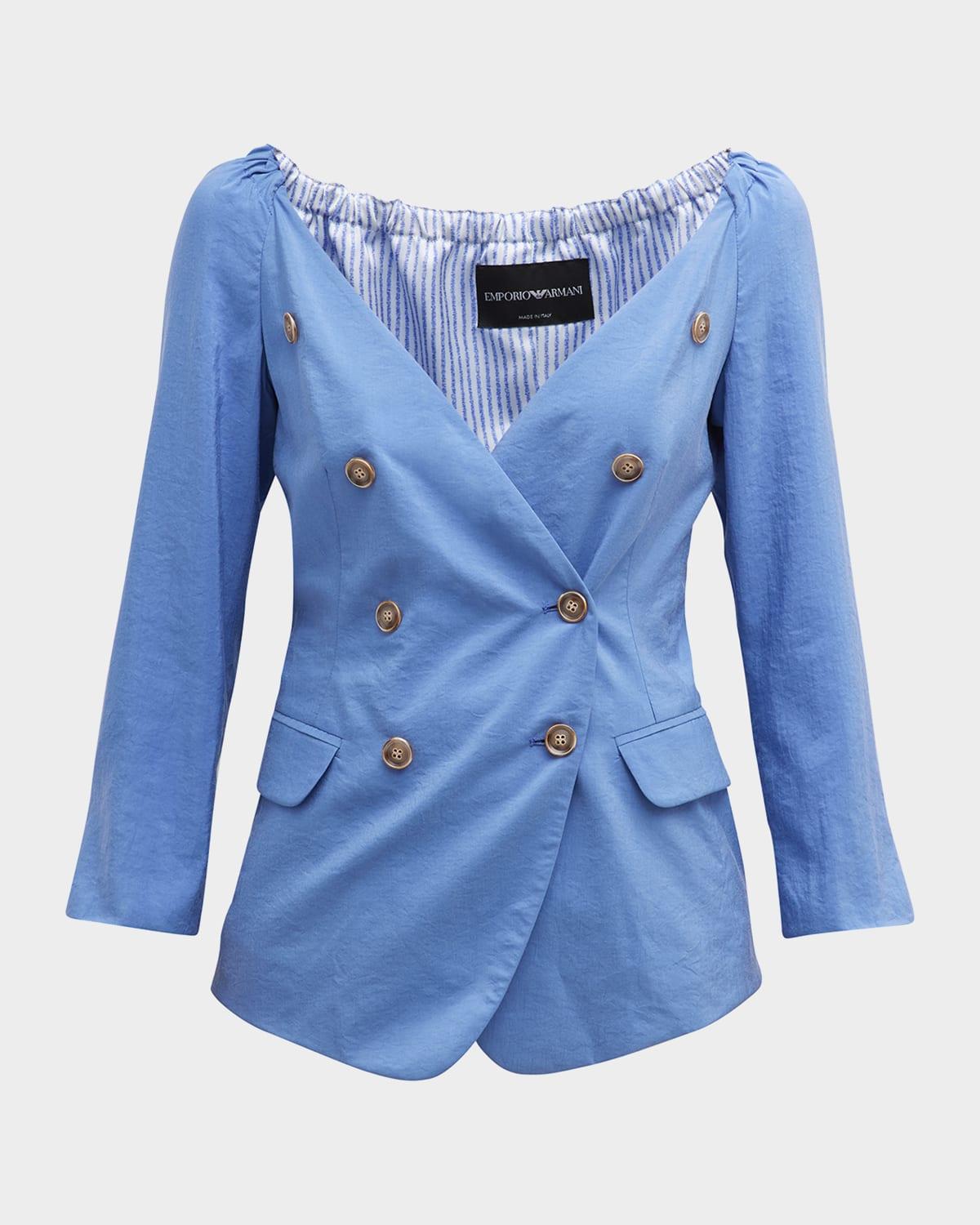 double-breasted 3/4-sleeve blazer top