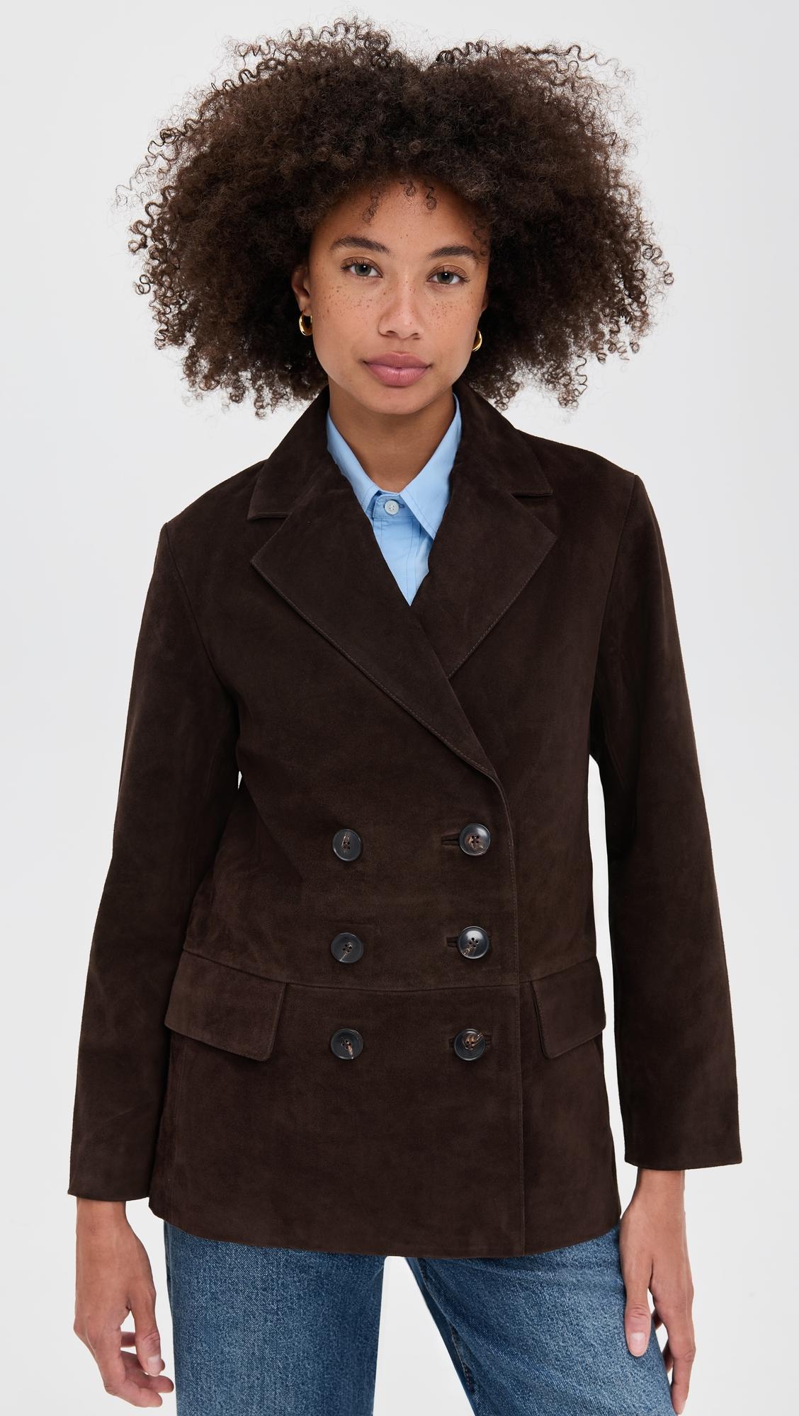 double-breasted blazer in suede