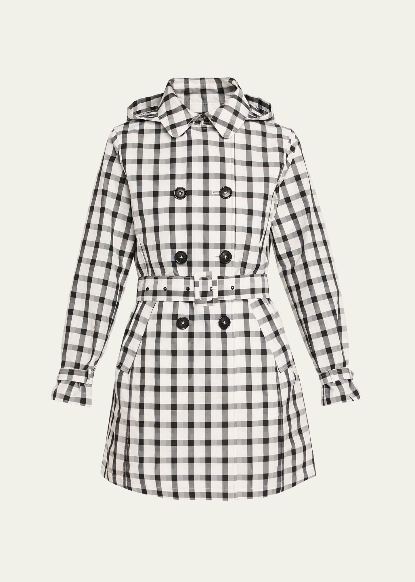 double-breasted check taffeta trench coat