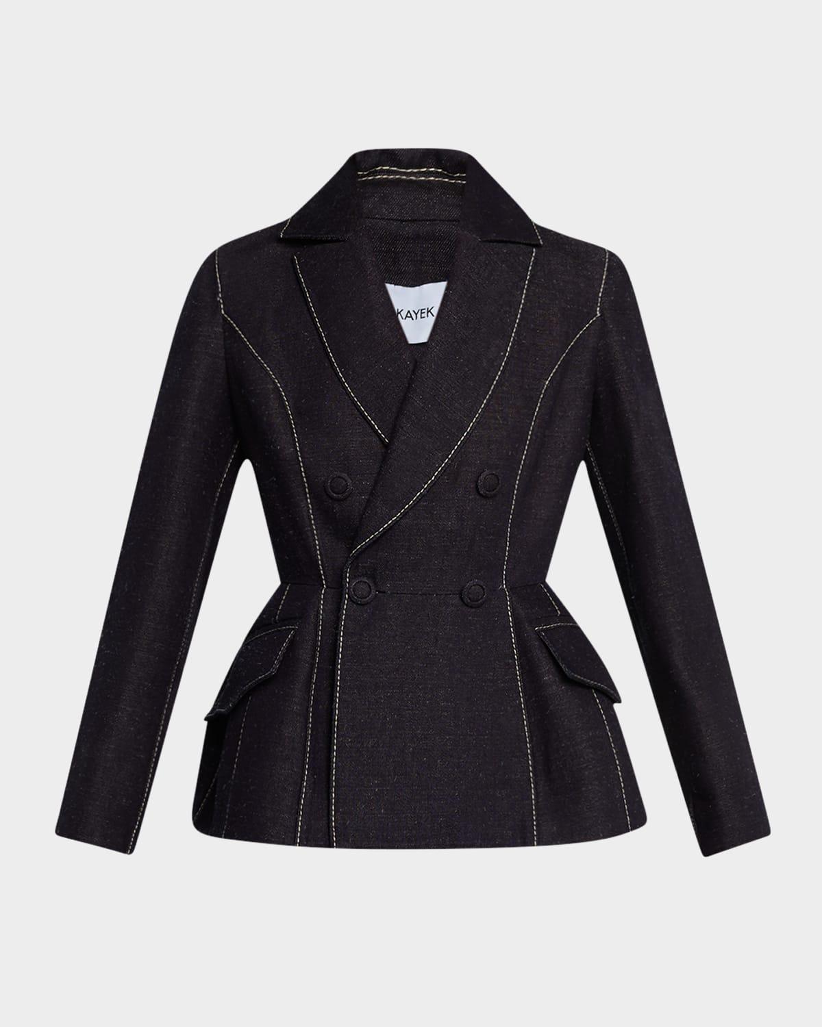 double-breasted denim peplum jacket