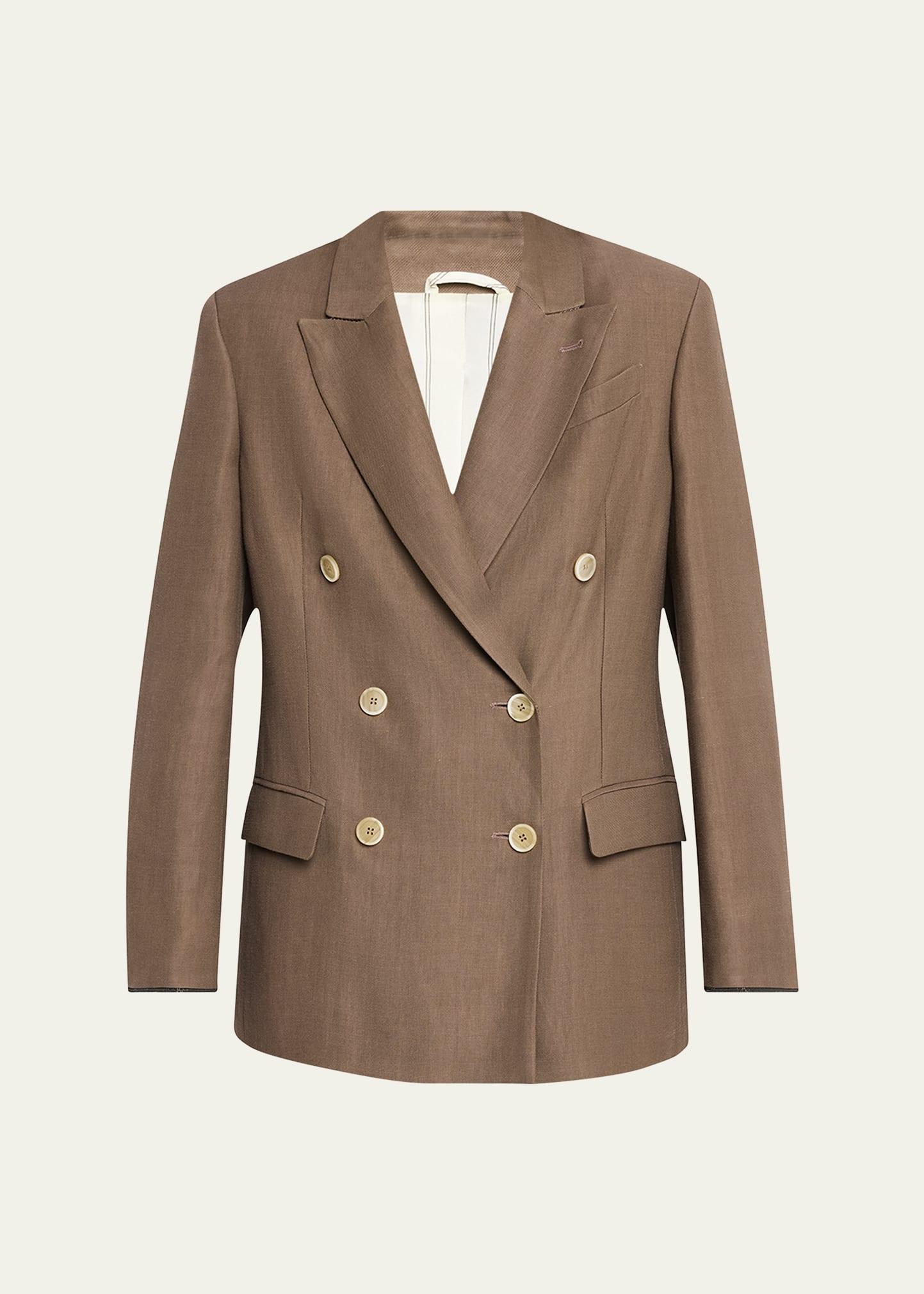 double-breasted fluid linen twill blazer