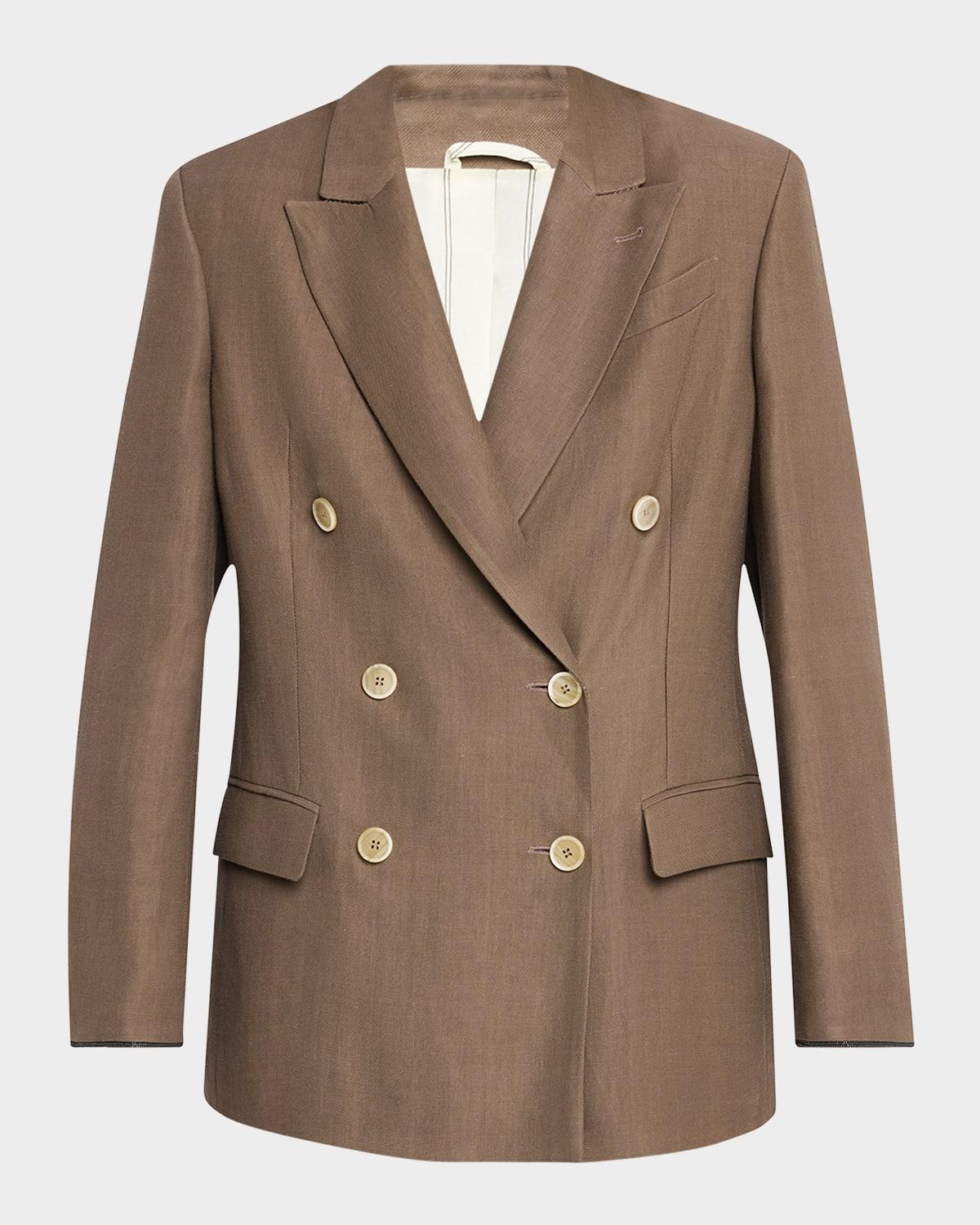 double-breasted fluid linen twill blazer