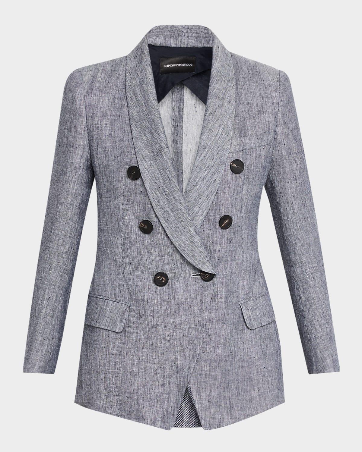 double-breasted linen chambray blazer