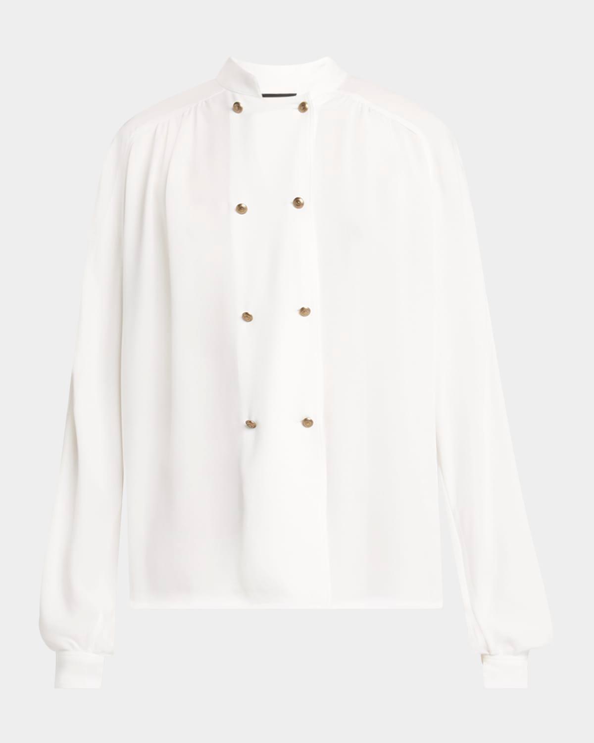 double-breasted silk blouse