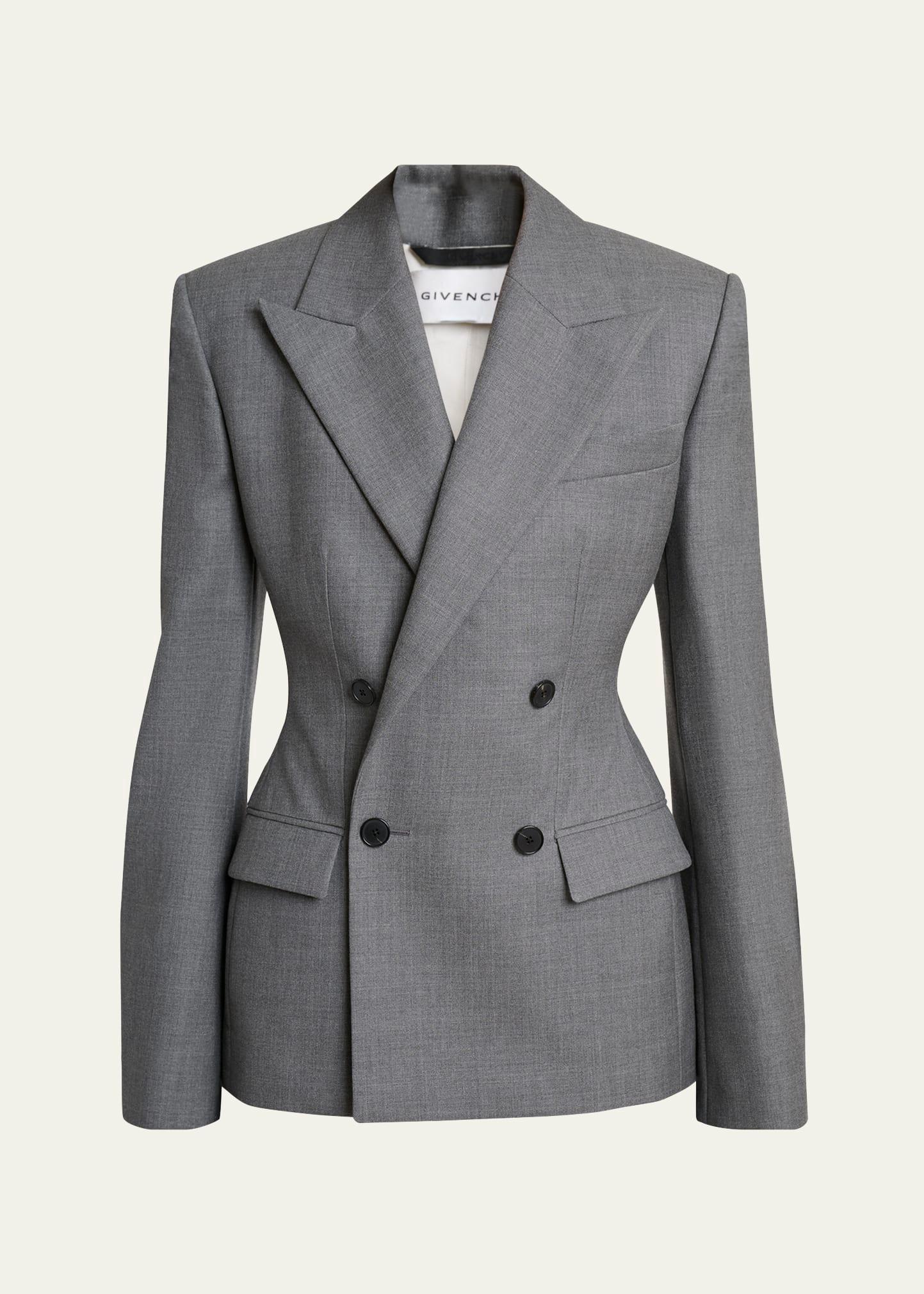 double breasted slim fit wool blazer