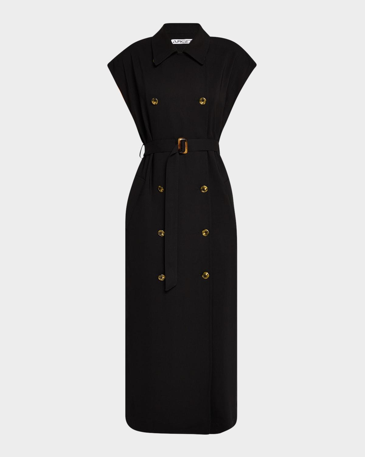 double-breasted stretch crepe trench dress