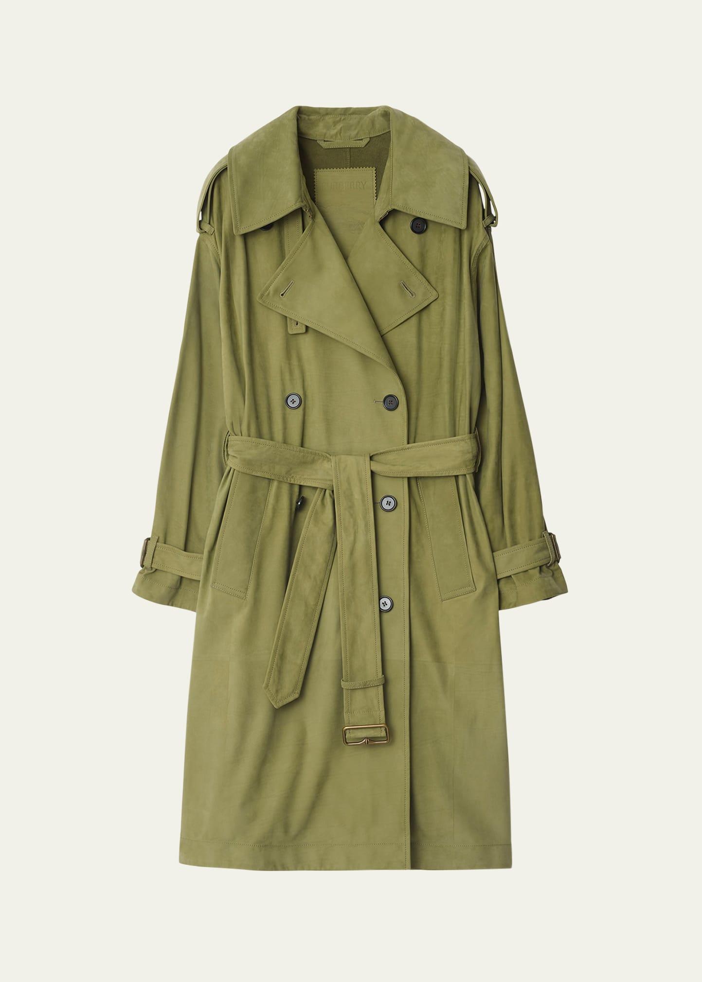 double-breasted suede trench coat