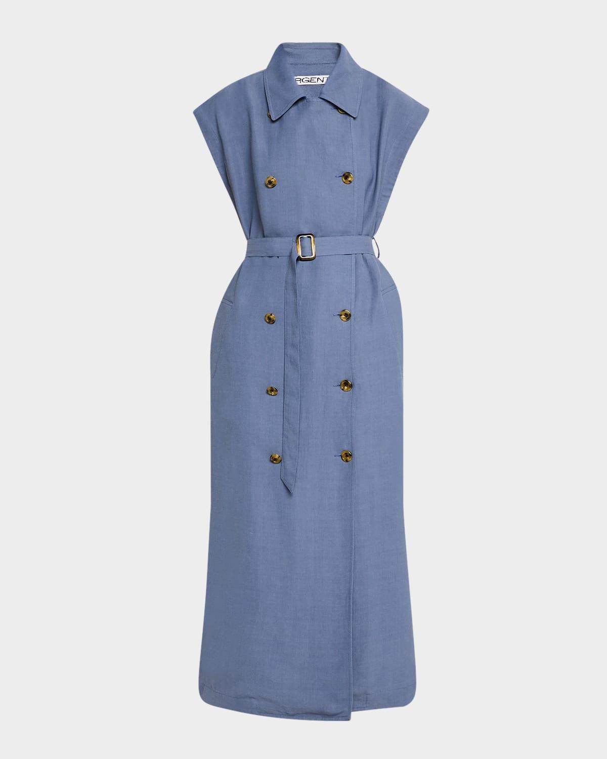 double-breasted twill trench midi dress