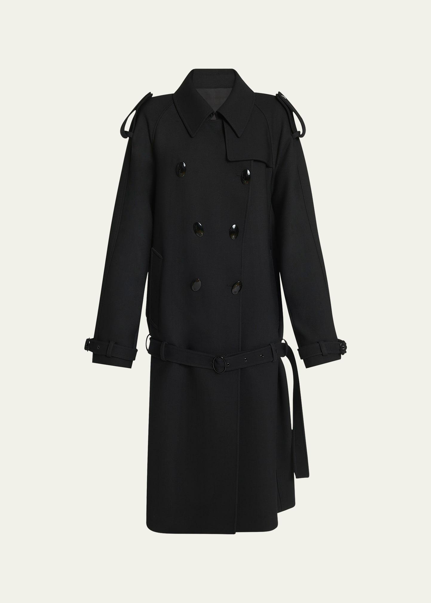 double-breasted volume belted wool trench coat