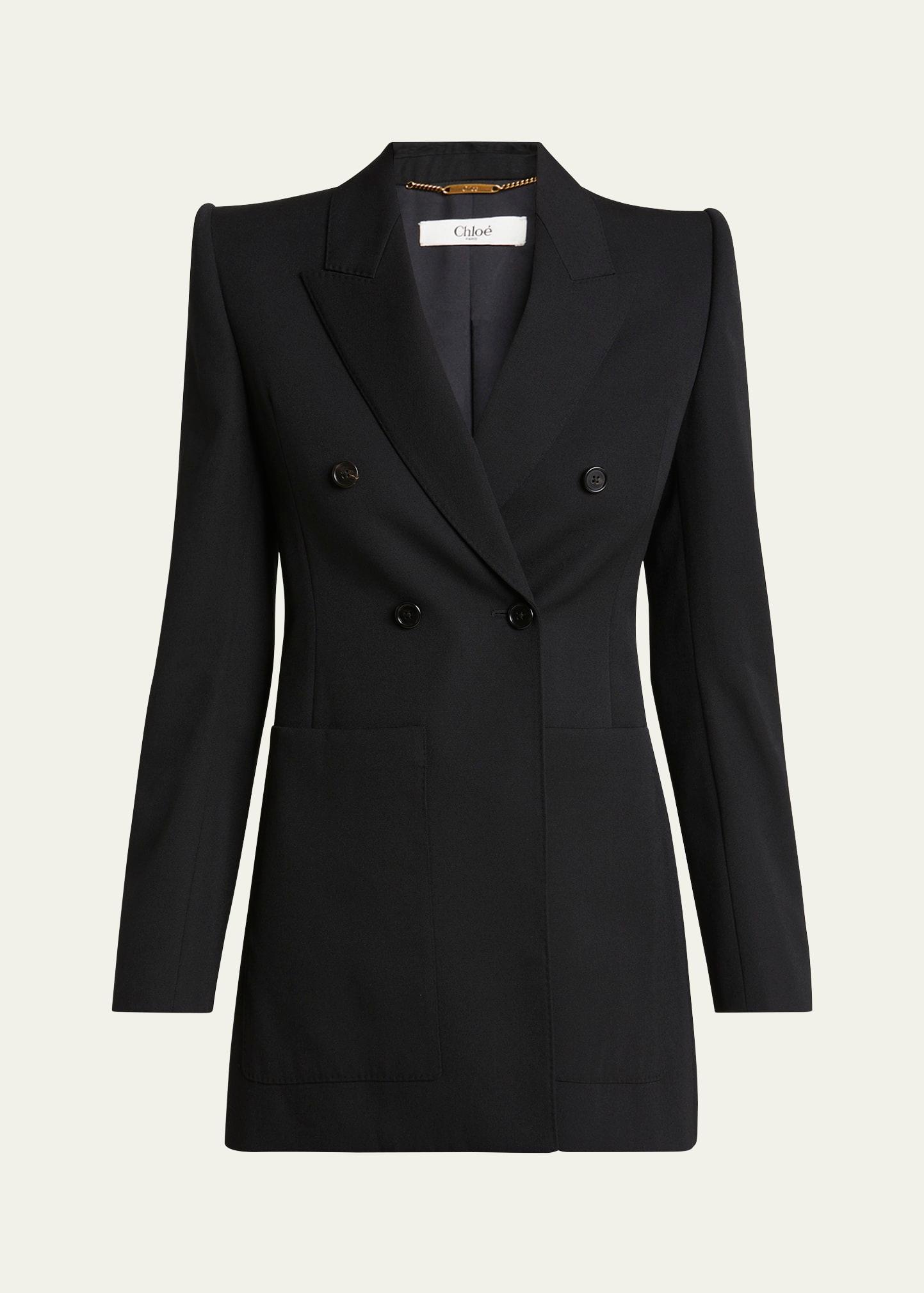 double-breasted wool tailored jacket with patch pockets