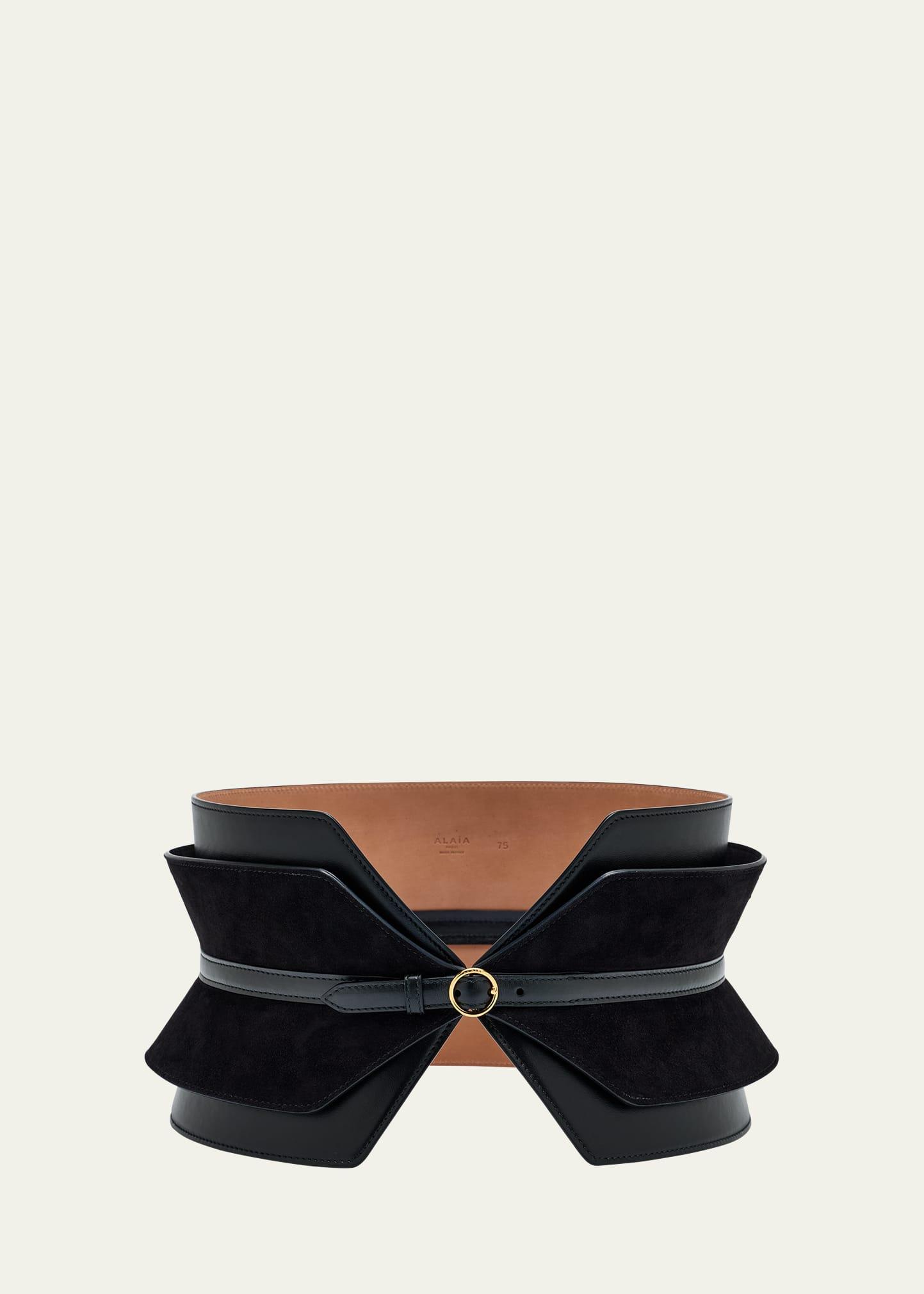 double bustier belt in leather and suede