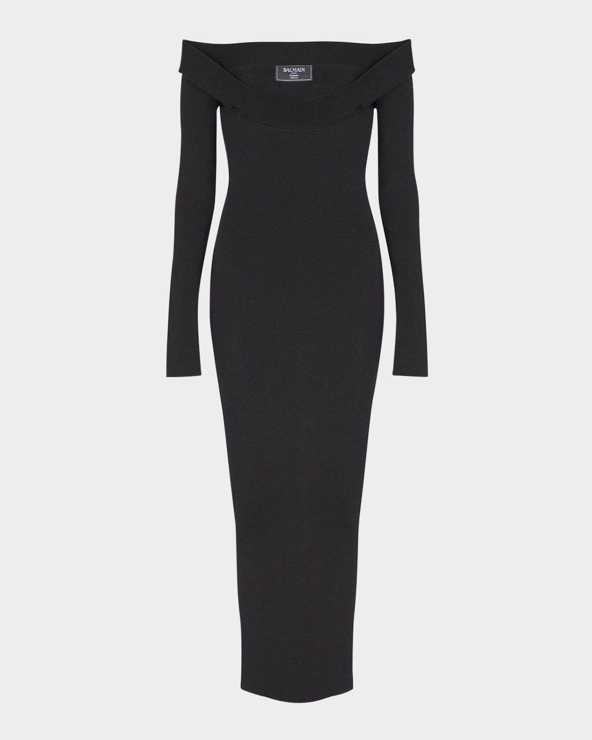 double collar knit off-the-shoulder zipped midi dress