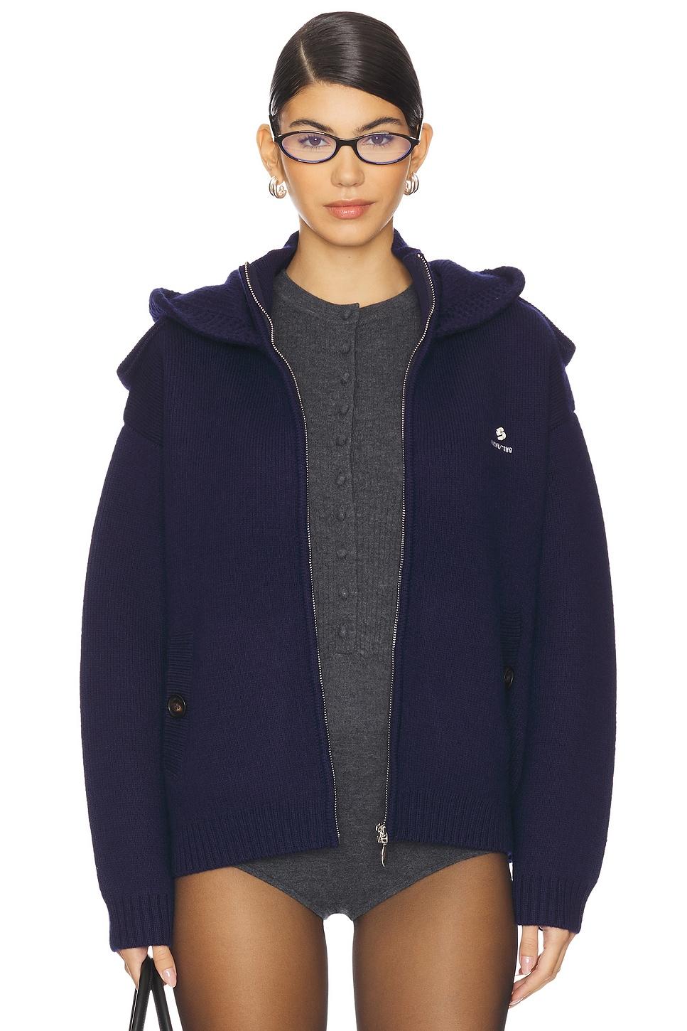 double collar zip-up knit jacket