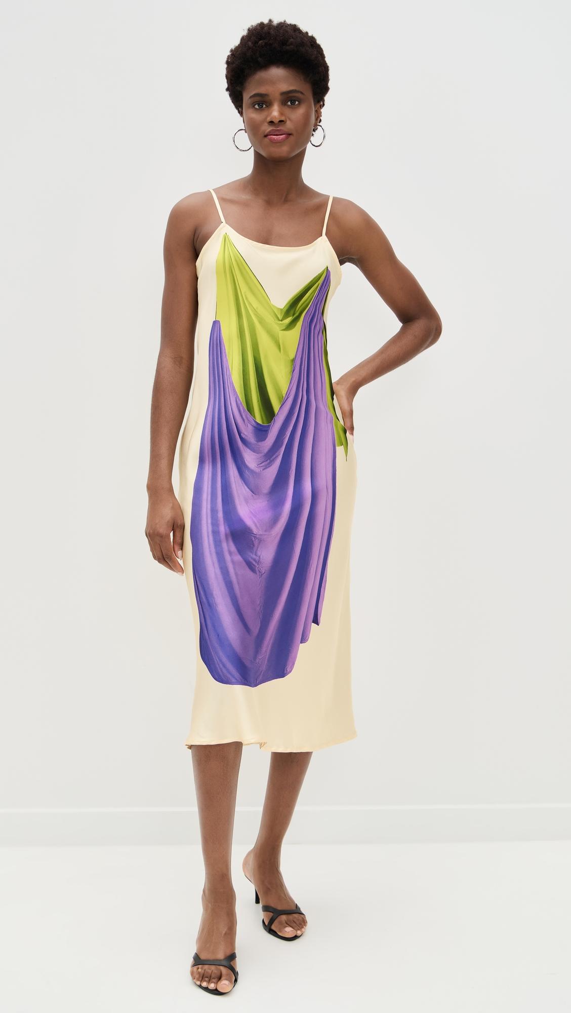 double drape slip dress
