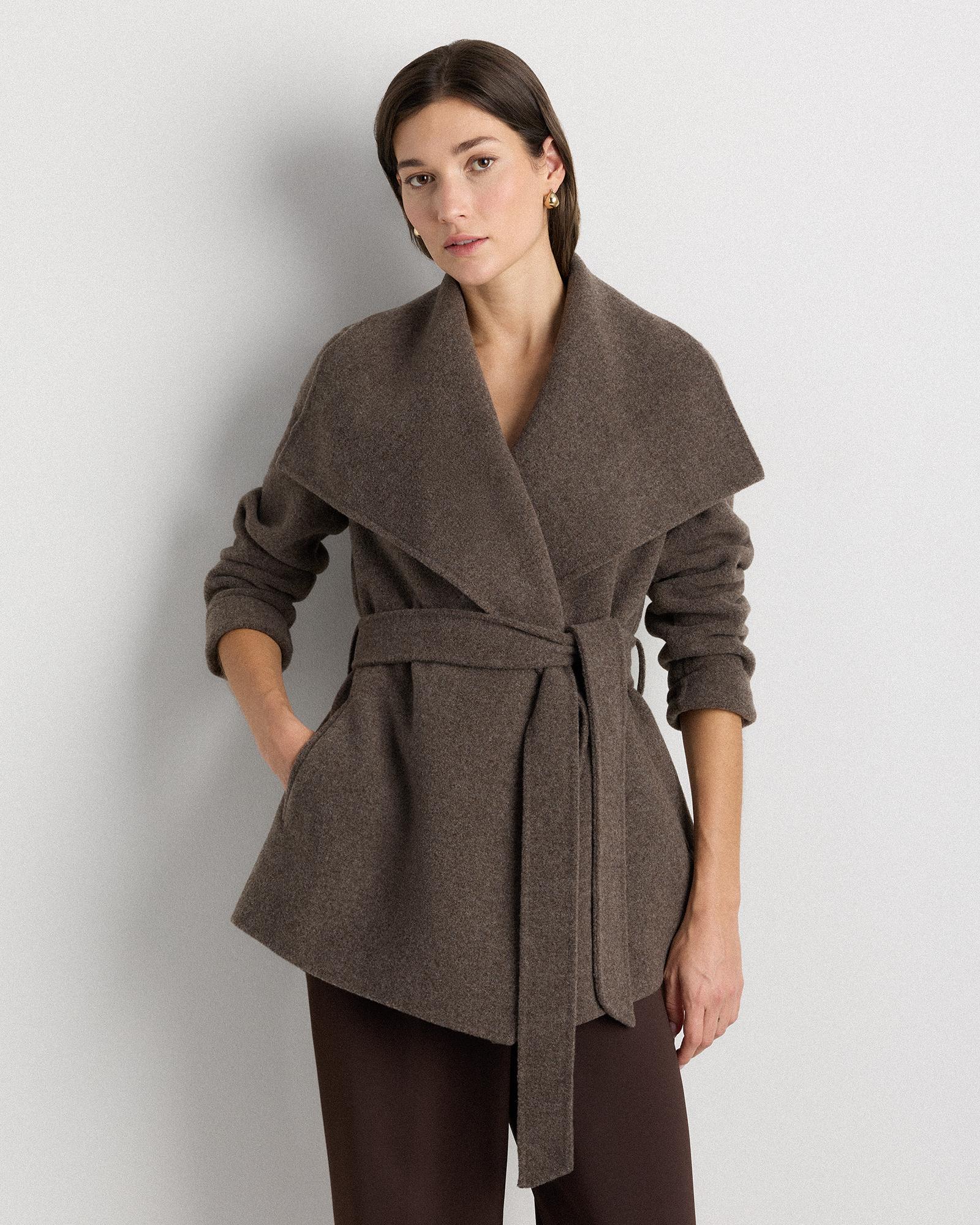 double-faced merino wool draped collar short wrap coat
