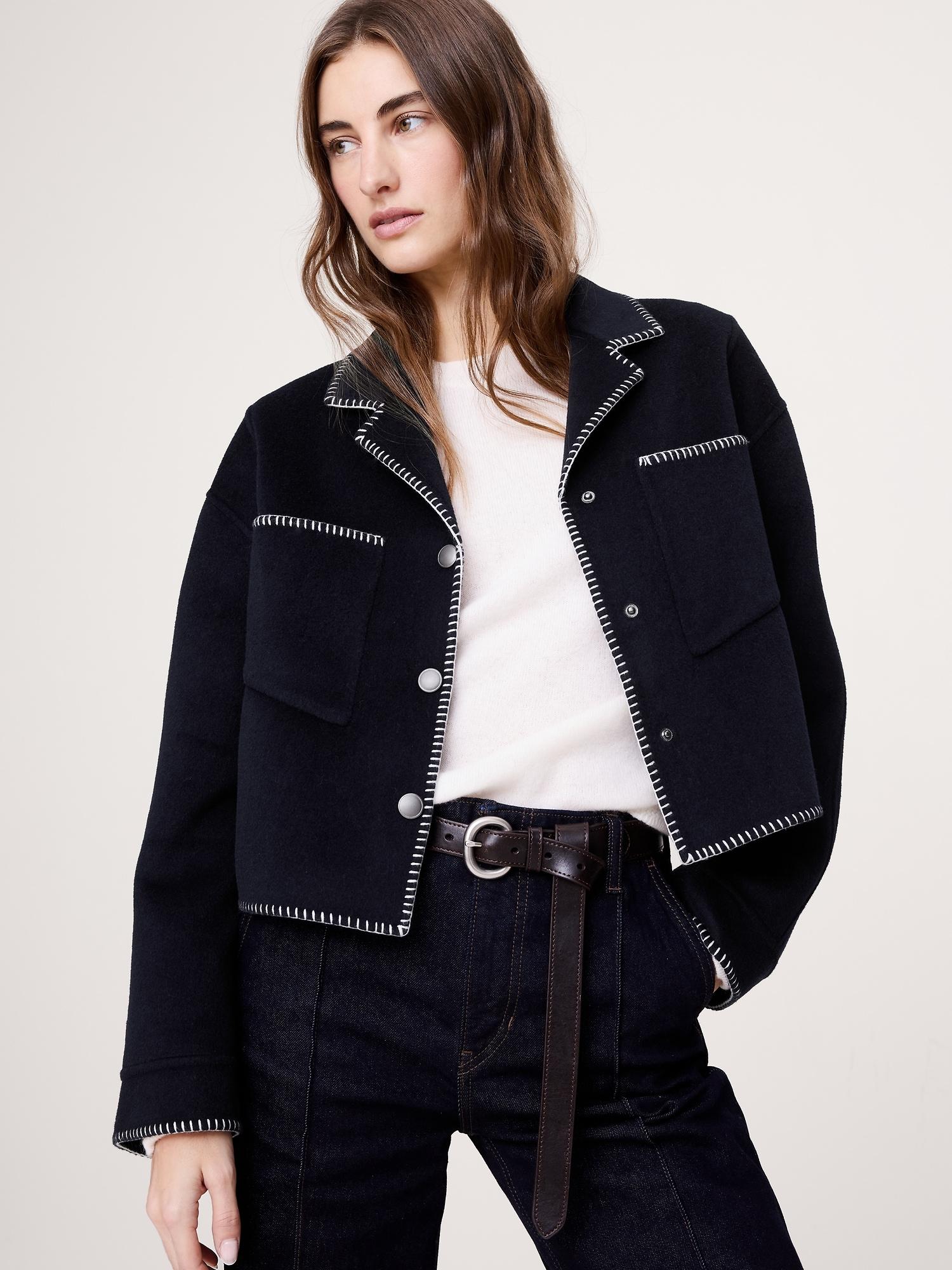 double-faced short jacket with blanket stitch