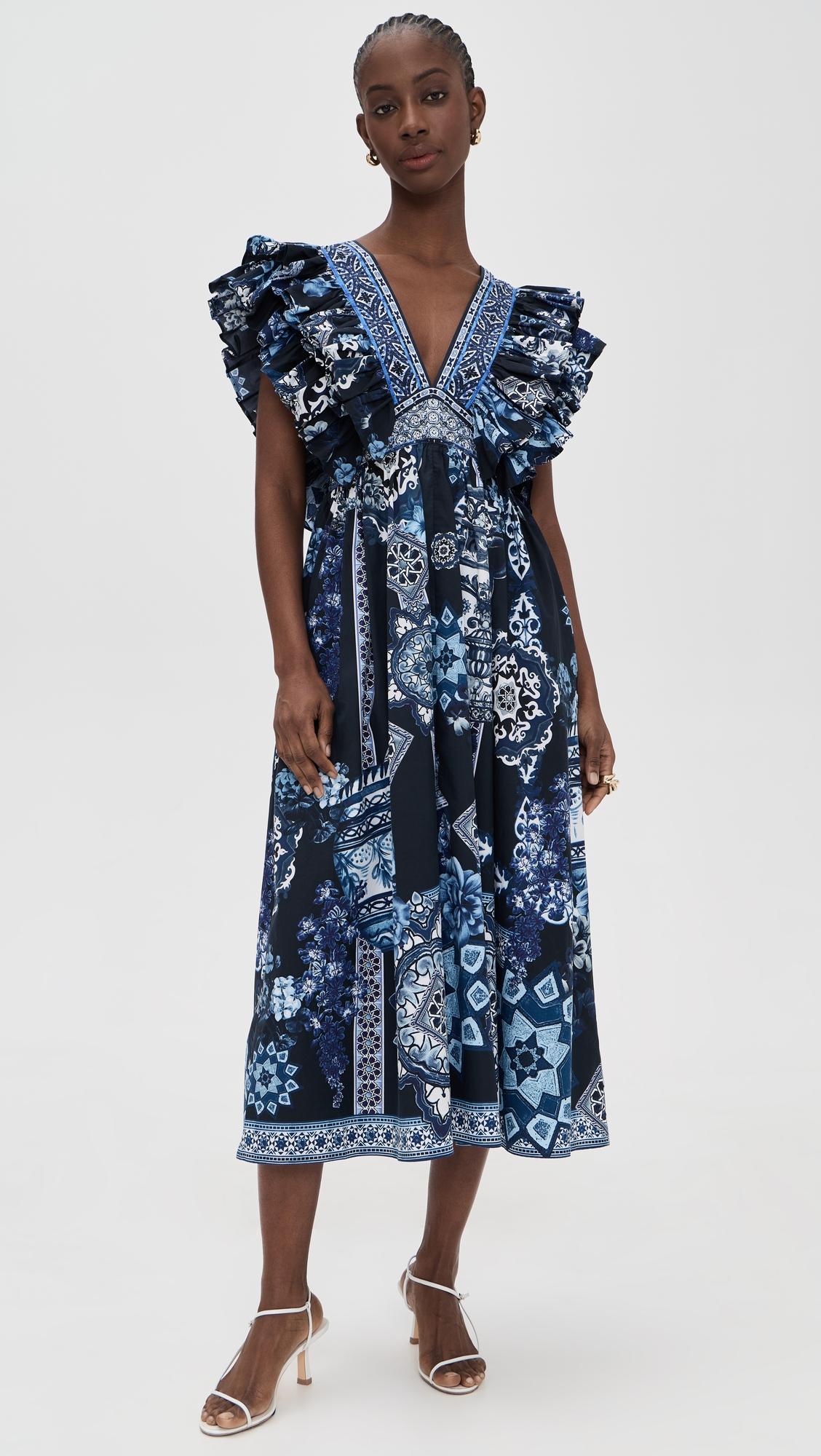 double frill sleeve midi dress