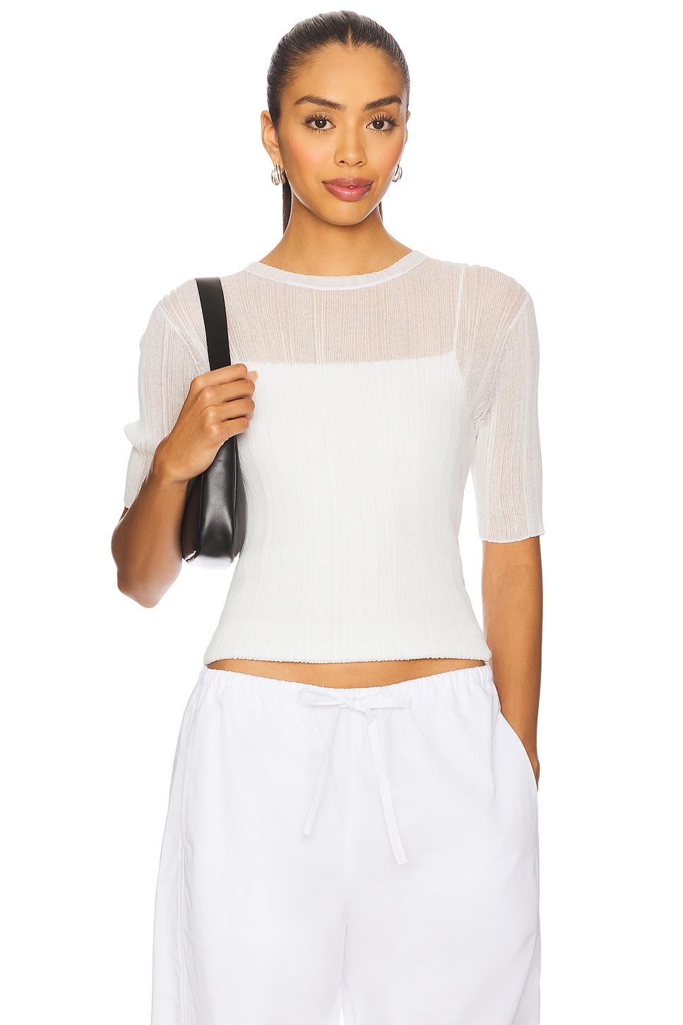 double layer rib elbow sleeve top